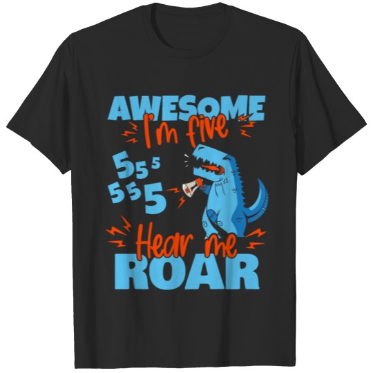 Discover Kids I'm Five Hear Me Roar 5th Birthday Dinosaur T-shirt