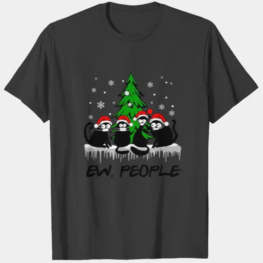 Ew People Black Cat Team Under Christmas Tree T-shirt