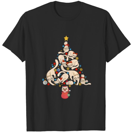 Discover Funny Cats Christmas Tree Lights Holiday Gift T-shirt