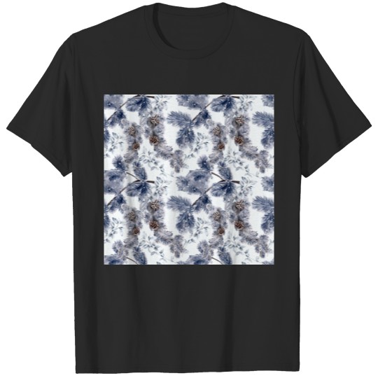 Discover Christmas Watercolor Winter Botanical Pattern T-shirt