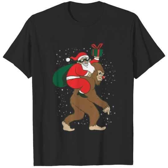 Discover Santa Riding Bigfoot Funny Yeti Christmas design T-shirt
