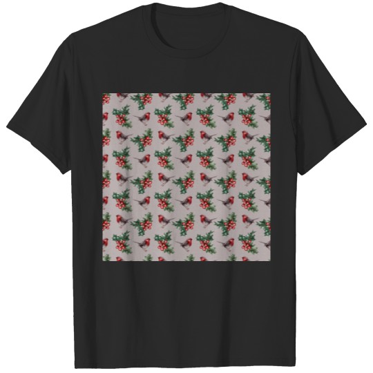 Discover Christmas Watercolor Robin Birds Pattern T-shirt