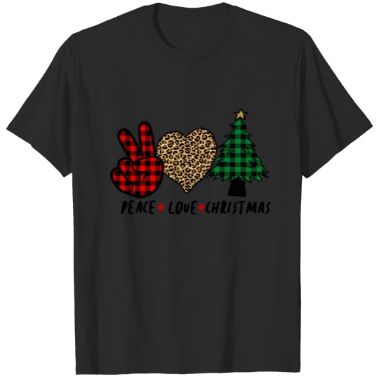 Discover Peace Love Christmas Plaid Leopard Tartan T-shirt