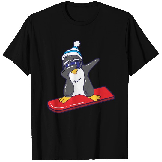 cool penguin on a snowboard T-shirt