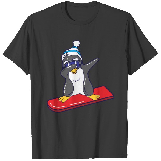 cool penguin on a snowboard T-shirt