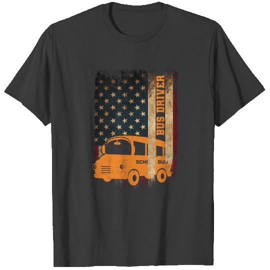Patriotic Bus Driver USA American Flag School Bus T-shirt