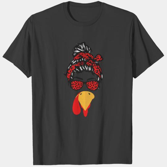 Turkey Face Leopard Glasses Thanksgiving Women T-shirt