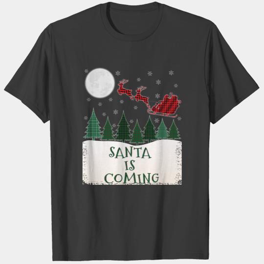 Santa is Coming Tartan Present Christmas Tree T-shirt