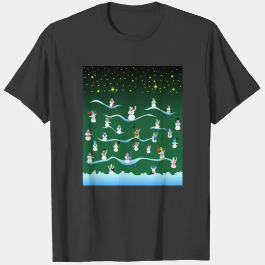 Snowmen And Women On Green Snow Winter Design T-shirt