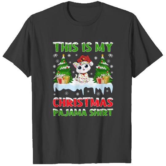 This Is My Christmas Pajama Shirt Cat Santa Hat T-shirt