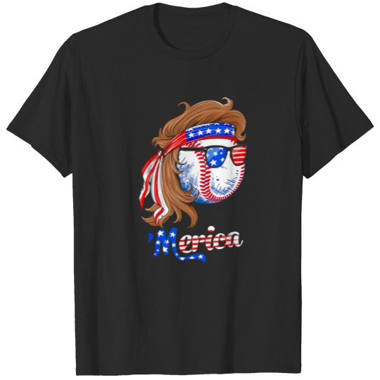 Merica Baseball Mullet 4th Of July Patriotic T-shirt