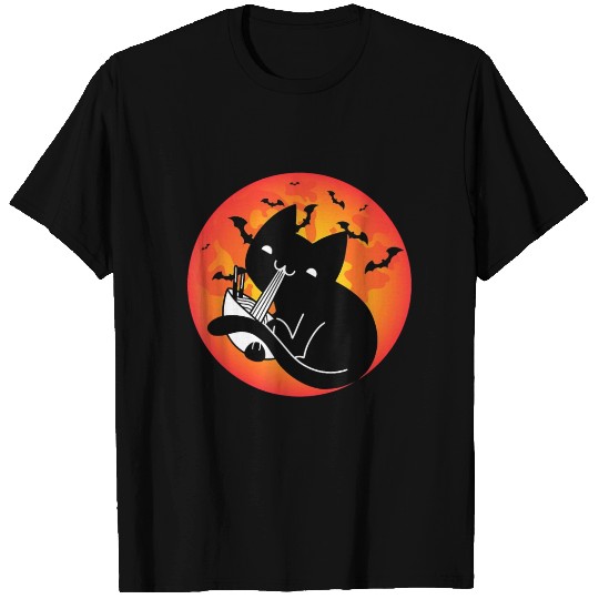 Halloween Black Cat Eating Ramen T-shirt