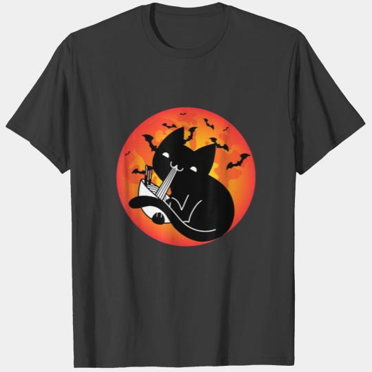 Halloween Black Cat Eating Ramen T-shirt