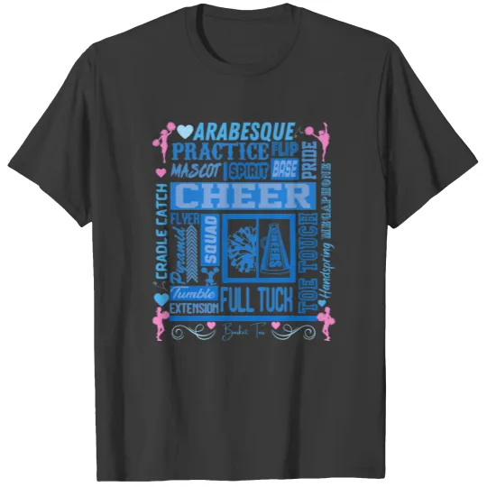 Girls Cheerleading Typography in Blue and Pink T-shirt