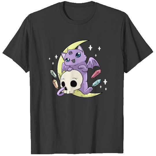 Pastel Goth Cat Skull Moon T-shirt