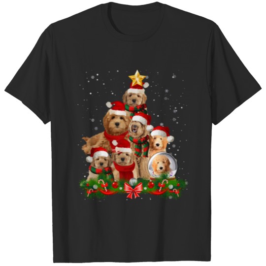 Goldendoodle Dog Christmas Dog Light Tree Xmas San T-shirt