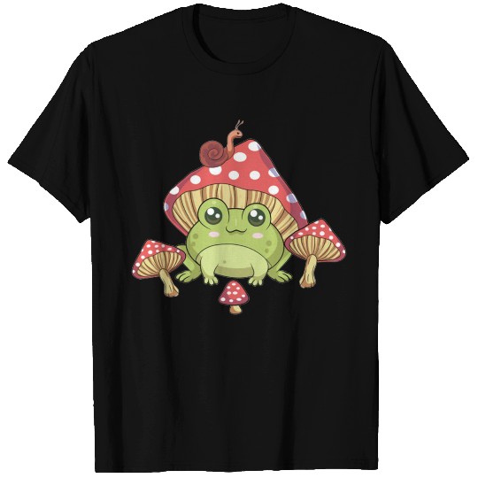 Frog with Mushroom Hat Cute Cottagecore Aesthetic T-shirt