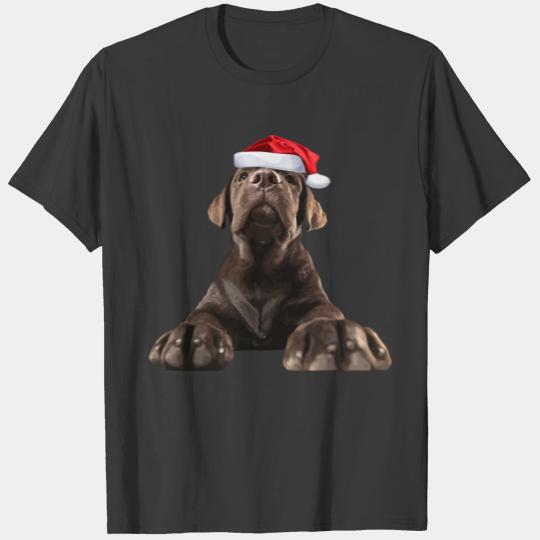 Chocolate Lab Puppy Dog Santa Hat Image Funny Chri T-shirt