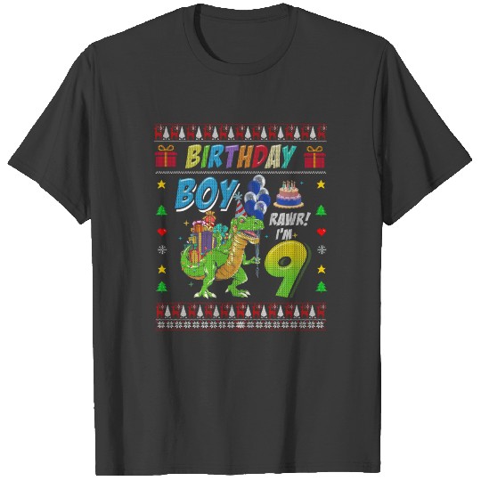 9th Birthday Boy T Rex Dinosaur Ugly Christmas T-shirt