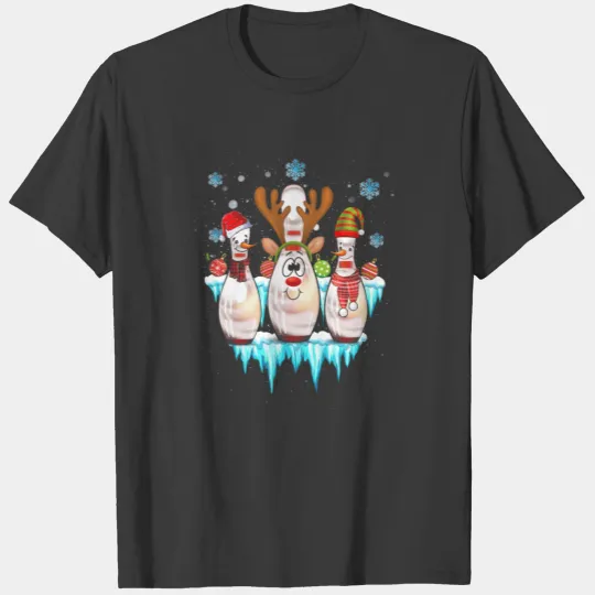 Bowling Christmas Pajama Lights Reindeer Santa T-shirt