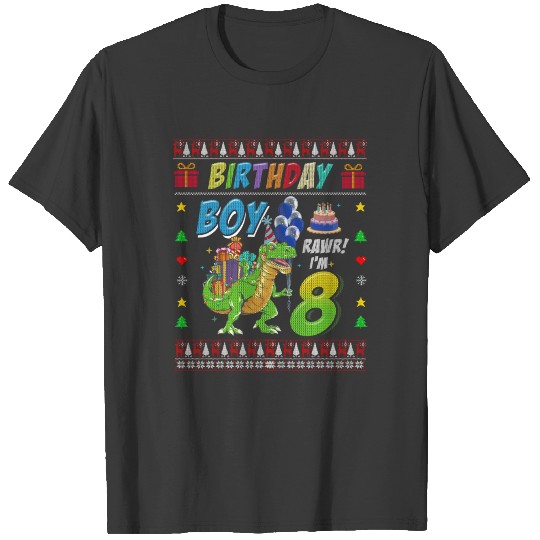 8th Birthday Boy T Rex Dinosaur Ugly Christmas T-shirt