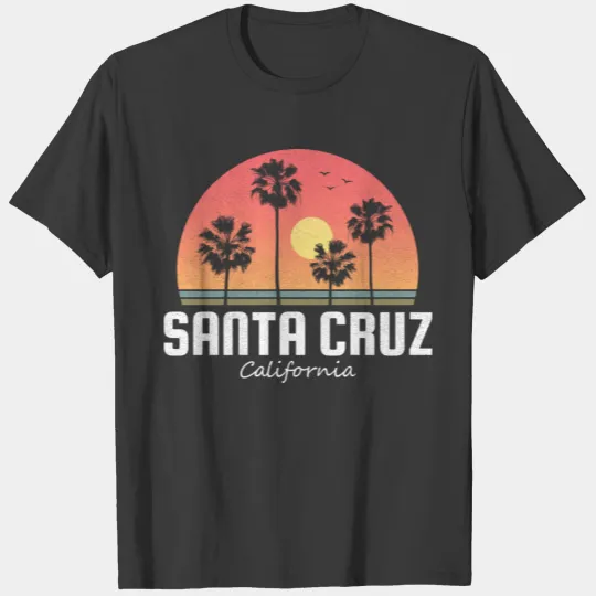 Santa Cruz California Palm Tree Beach Sunset Retro T-shirt