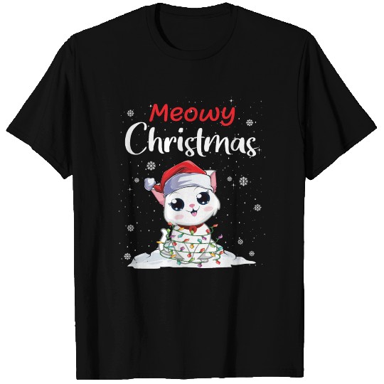 Meowy Christmas light Funny Cat Lover T-shirt
