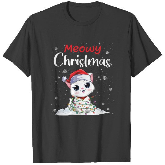 Meowy Christmas light Funny Cat Lover T-shirt