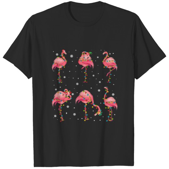 Discover Flamingo Christmas Tree Lights Santa Hat T-shirt