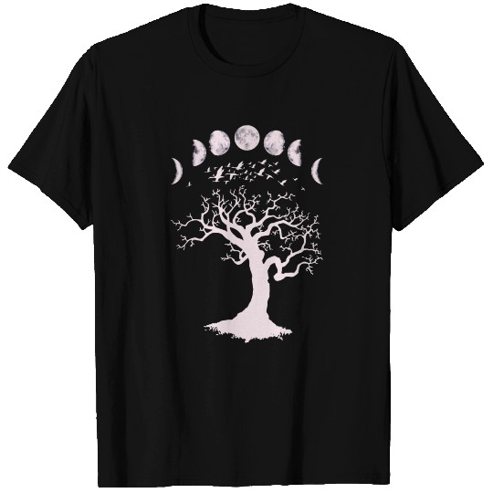 Moon Phases Gothic Tree Birds T-shirt