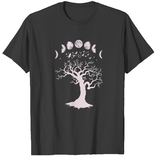 Moon Phases Gothic Tree Birds T-shirt
