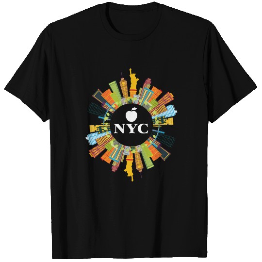 New York skyline circle apple T-shirt