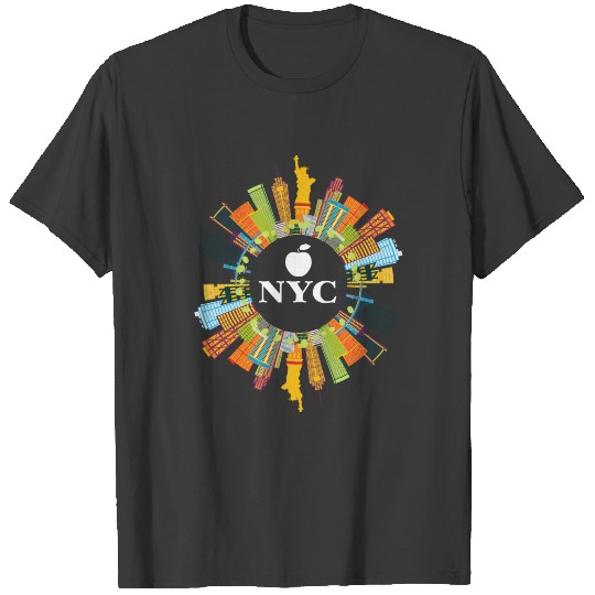 New York skyline circle apple T-shirt