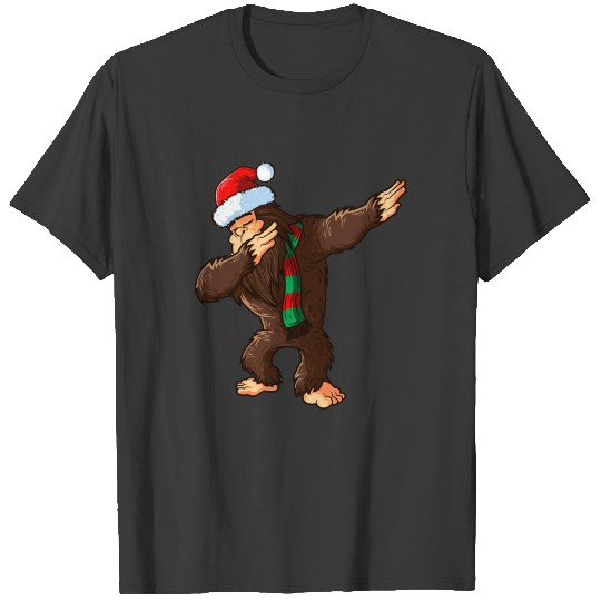 Funny Dancing Bigfoot Christmas Dabbing Santa Hat T-shirt