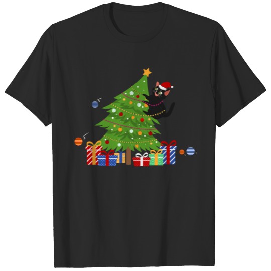 Discover Santa Black Cat Christmas T-shirt