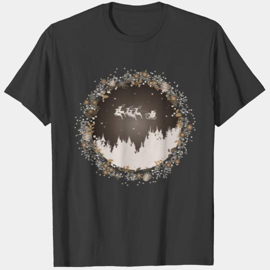 Santa Claus with sleigh in the Christmas wreath T-shirt