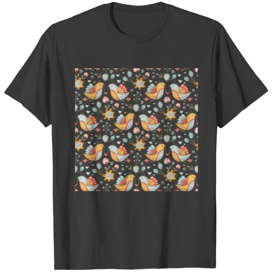 Birds Flowers Bohemian Love Pattern T-shirt
