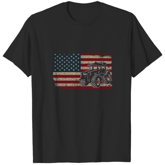 Farm Tractors America Flag Patriotic Farming Gift T-shirt