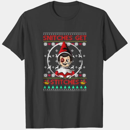 Funny Merry Christmas Snitches Get Stitches Elf Ug T-shirt