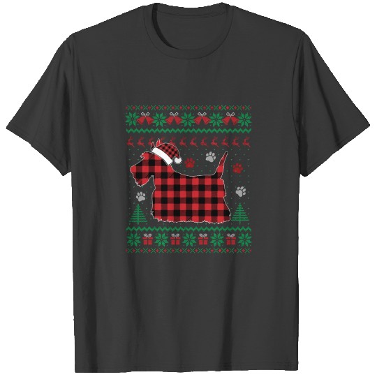 Scottie Dog Christmas Pajama Red Plaid Scottish Ug T-shirt