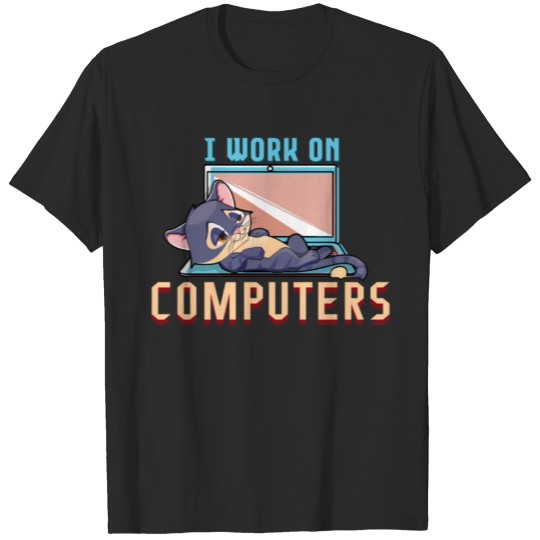 Discover Cute Cat Work On Computer Science Coder Programmer T-shirt