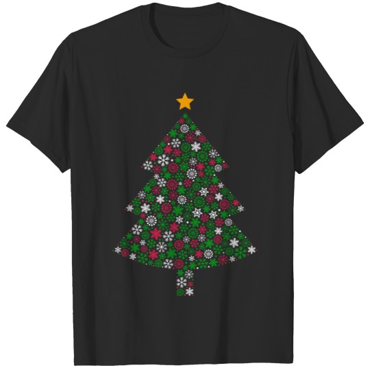 Discover Christmas Tree Star Snow Flakes New Years Graphic T-shirt