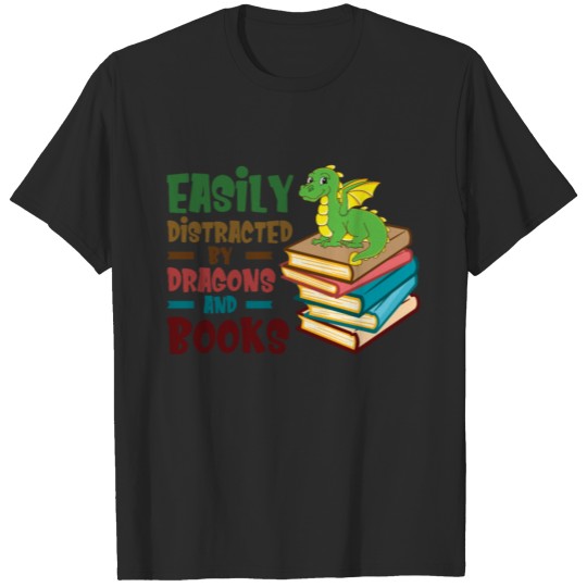 Discover Easily Distracted By Dragons And Books Book Nerd T-shirt
