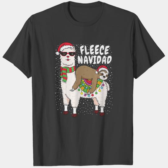 Fleece Feliz Navidad Sloth Riding Llama Christmas T-shirt