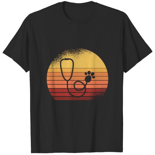 Discover Retro Paw Heart Love Animals Vet Tech Veterinarian T-shirt