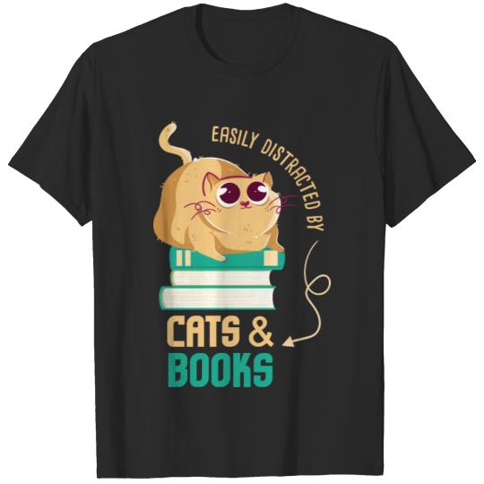 Discover Bookworm Easily Distracted By Cats Books T-shirt