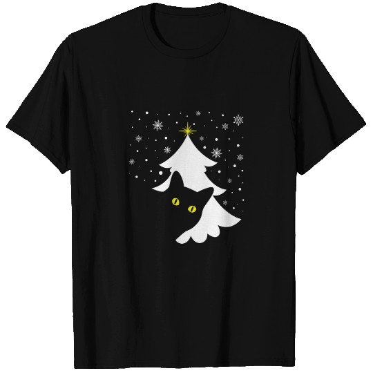 Black Cat Christmas Tree T-shirt