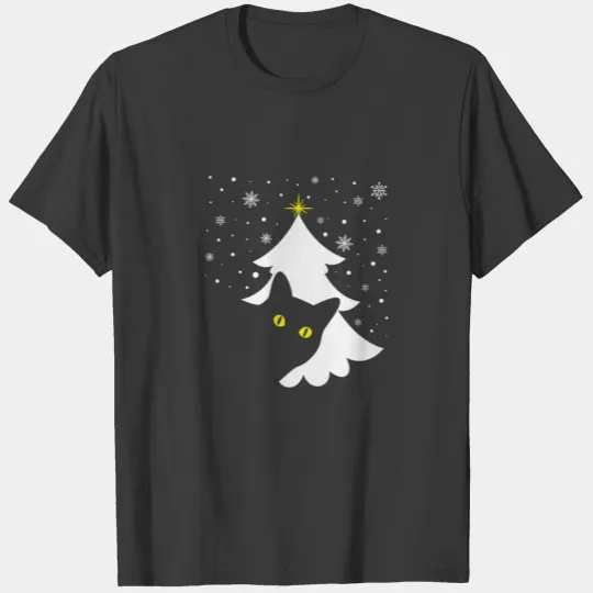 Black Cat Christmas Tree T-shirt