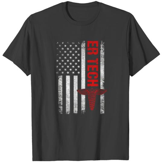 Discover US Flag Patriotic ER TEchnician T-shirt