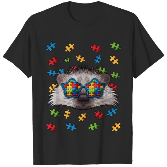 Discover Autism Awareness Hedgehog Puzzle Sunglasses Autist T-shirt